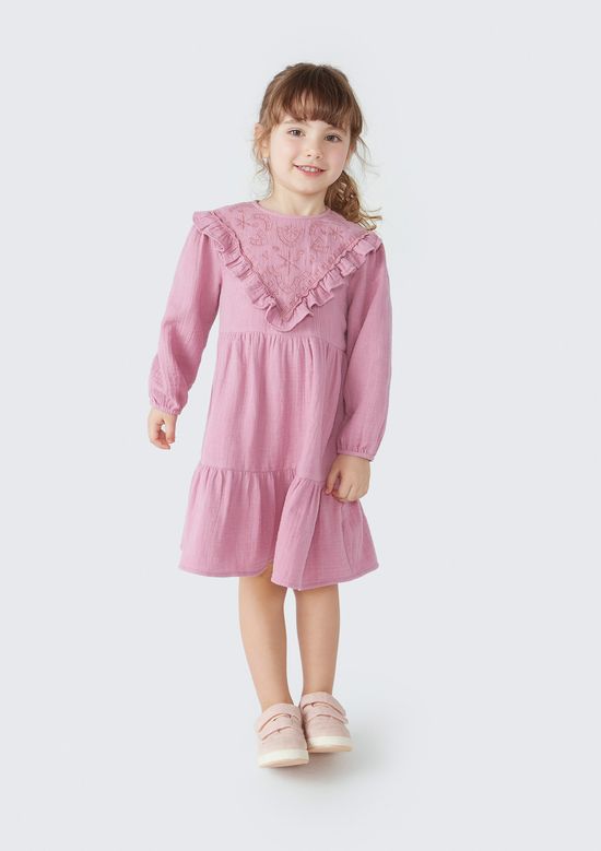 Foto do produto: Vestido Infantil Manga Longa Com Bordados - Roxo