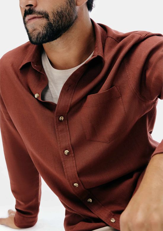 Foto do produto: Camisa Básica Masculina Manga Longa Slim Em Linho - Vinho