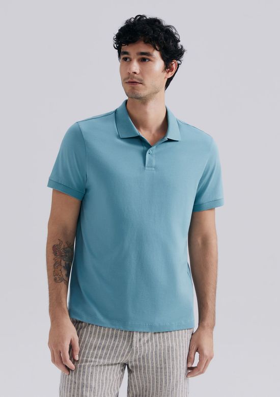 Foto do produto: Camisa Polo Básica Masculina Manga Curta Pima - Azul