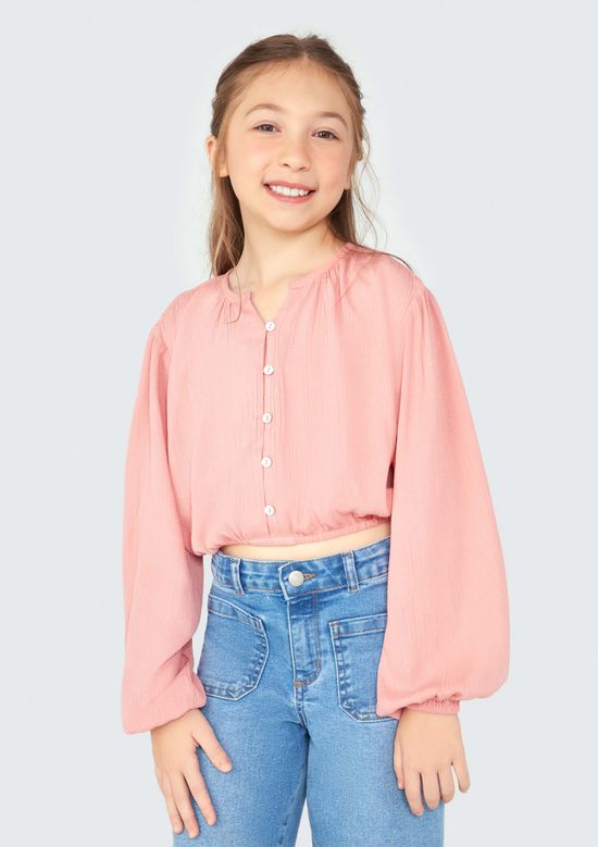 Foto do produto: Blusa Infantil Menina Manga Longa Cropped - Rosa