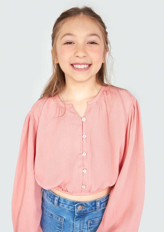 Foto do produto: Blusa Infantil Menina Manga Longa Cropped - Rosa