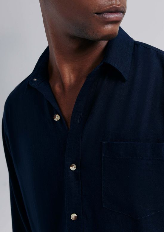 Foto do produto: Camisa Básica Masculina Manga Longa Slim Em Linho - Azul