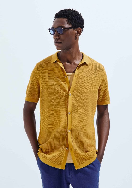 Foto do produto: Camisa Masculina Manga Curta Em Tricô - Amarelo