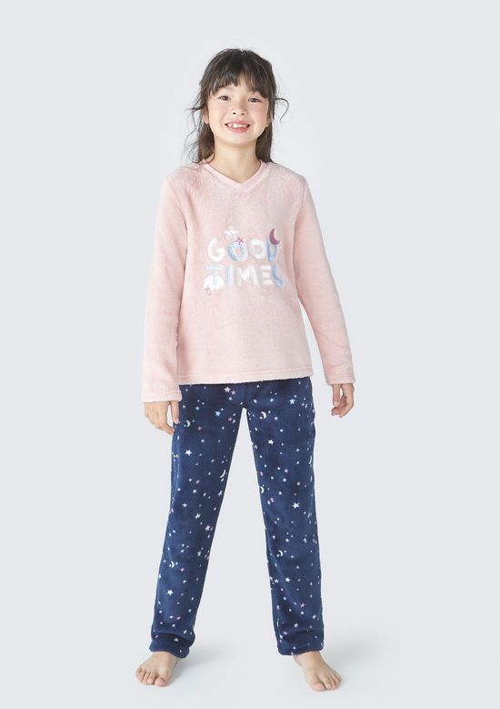 Foto do produto: Pijama Infantil Menina Longo Estampado Em Fleece - Rosa