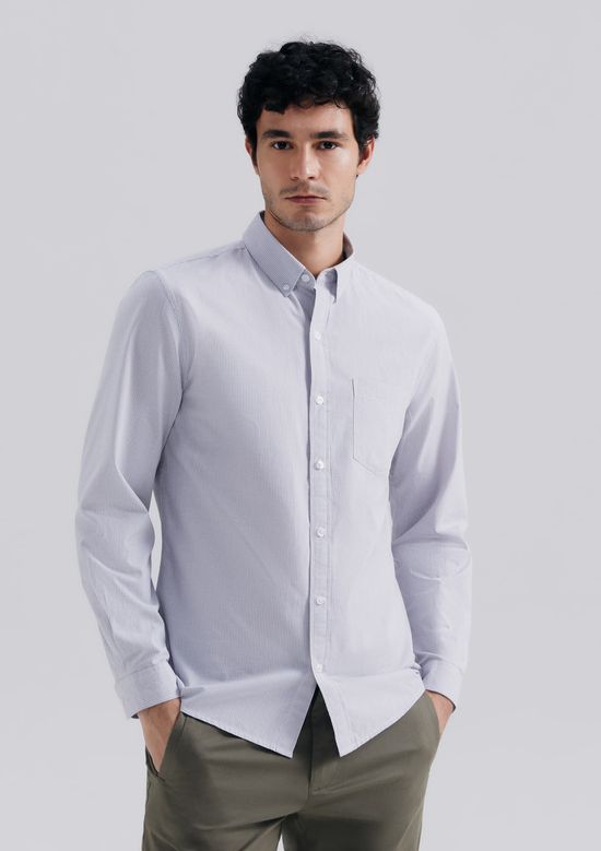 Foto do produto: Camisa Básica Masculina Manga Longa Slim Xadrez - Cinza