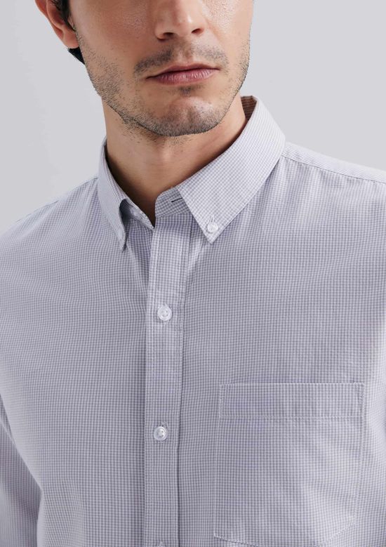 Foto do produto: Camisa Básica Masculina Manga Longa Slim Xadrez - Cinza