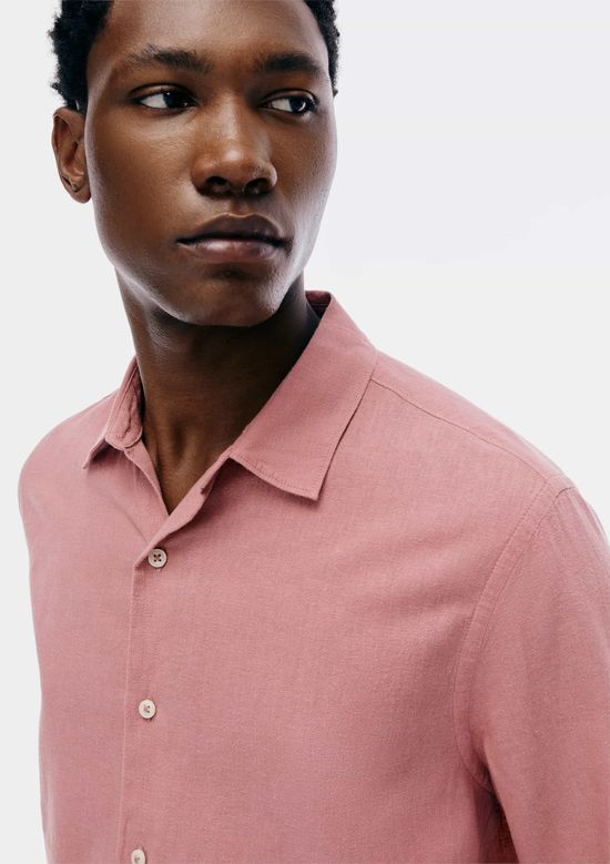 Foto do produto: Camisa Masculina Manga Longa Slim Com Linho - Rosa