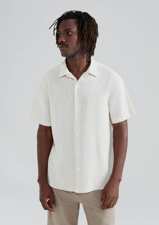 Foto do produto: Camisa Masculina Manga Curta Slim Com Linho - Off white