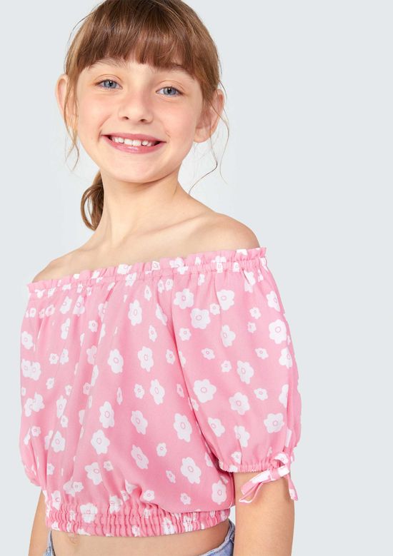 Foto do produto: Blusa Cropped Infantil Menina Estampada - Rosa