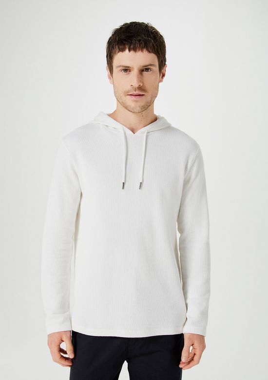 Foto do produto: Camiseta Masculina Manga Longa Canelada Com Capuz - Off white