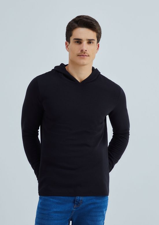 Foto do produto: Camiseta Masculina Manga Longa Texturizada Com Capuz - Preto