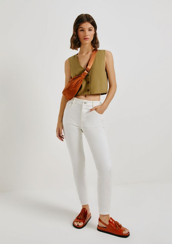 Foto do produto: Calça Feminina Skinny Cintura Média Em Sarja Com Elastano - Off white