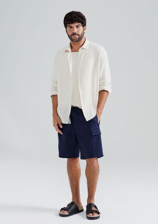 Foto do produto: Shorts Masculino Cargo Com Linho - Azul