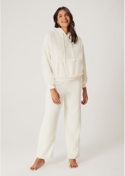 Pijama Feminino Longo Em Fleece - Off White
