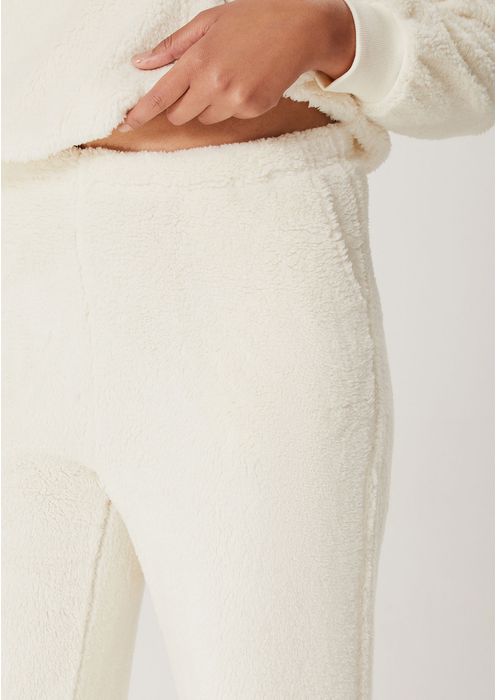 Pijama Feminino Longo Em Fleece - Off White