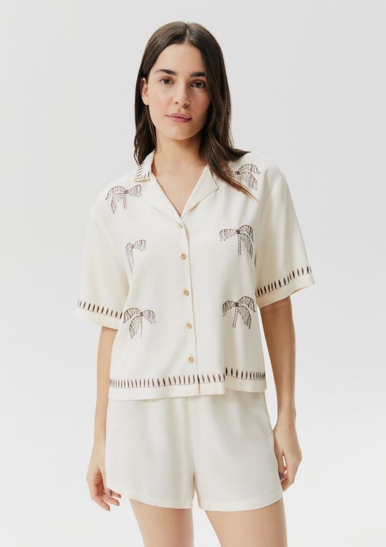 Foto do produto: Pijama Curto Feminino Com Camisa Estampada - Off white