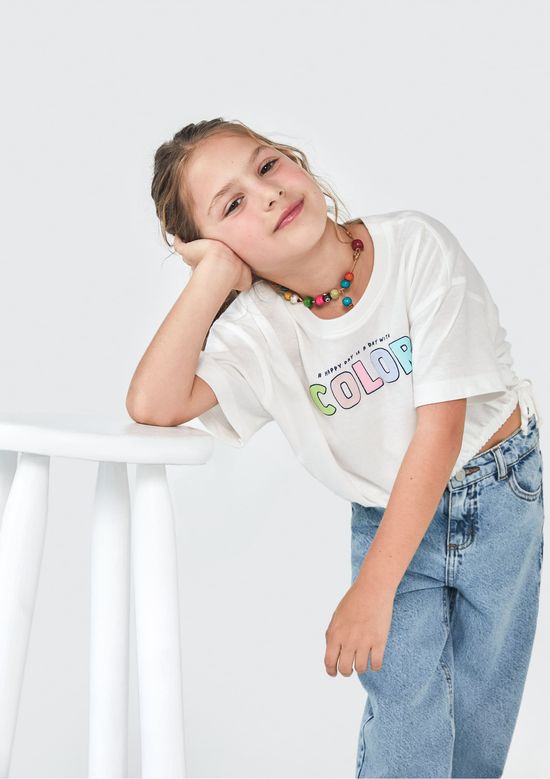 Foto do produto: Blusa Infantil Menina Manga Curta Amarração - Branco