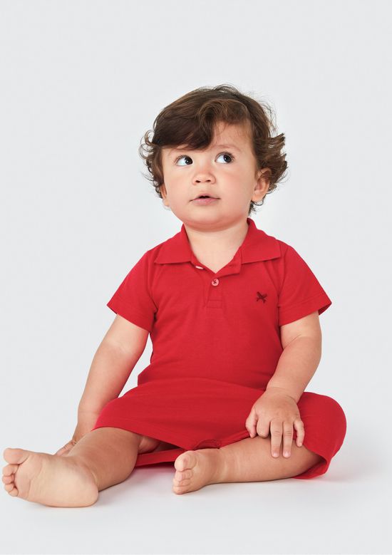 Foto do produto: Banho de Sol Bebê Menino Gola Polo - Vermelho