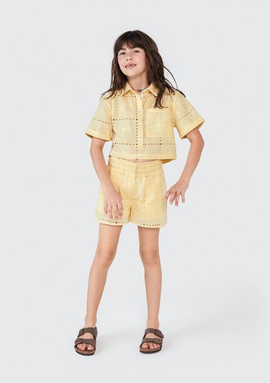 Foto do produto: Blusa Cropped Infantil Menina Em Laise - Amarelo