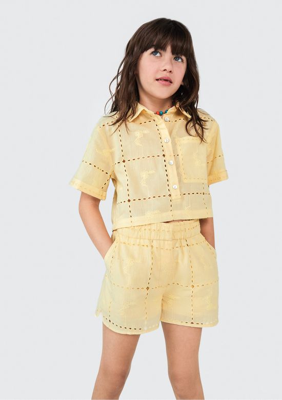 Foto do produto: Blusa Cropped Infantil Menina Em Laise - Amarelo