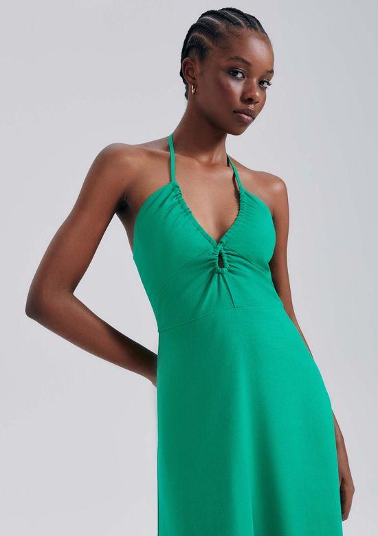 Foto do produto: Vestido Midi Evasê Com Linho - Verde