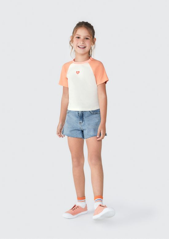 Foto do produto: Blusa Cropped Infantil Menina Em Ribana - Laranja