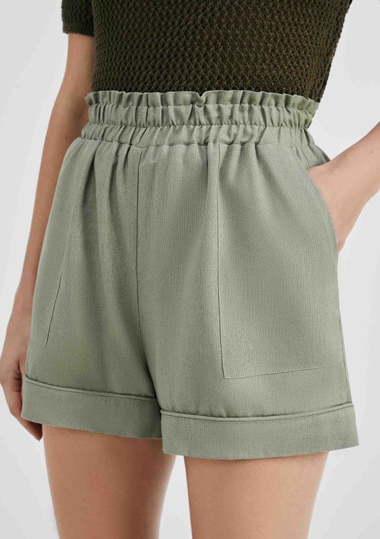 Foto do produto: Shorts Feminino Cintura Alta Com Linho - Verde