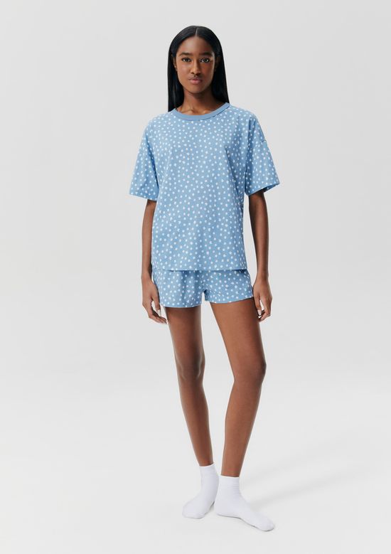 Foto do produto: Pijama Curto Feminino Estampado Oversized - Azul