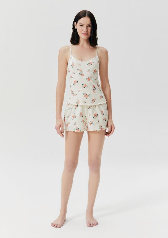 Foto do produto: Pijama Curto Feminino Estampado Em Ribana - Off white