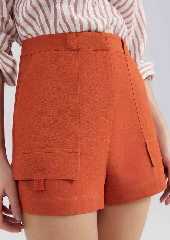 Foto do produto: Shorts Feminino Cintura Alta Com Linho - Terracota