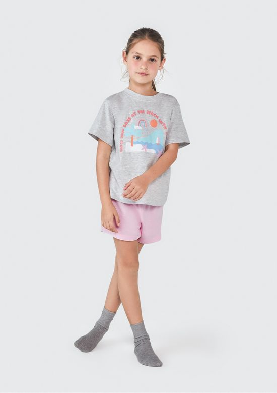 Foto do produto: Pijama Infantil Menina Curto Com Estampa - Cinza