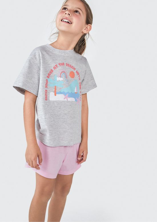 Foto do produto: Pijama Infantil Menina Curto Com Estampa - Cinza