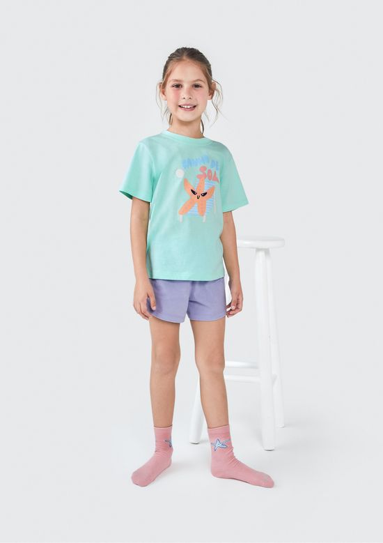 Foto do produto: Pijama Infantil Menina Curto Com Estampa - Azul