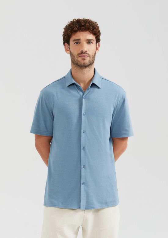 Foto do produto: Camisa Masculina Manga Curta Em Malha Texturizada - Azul