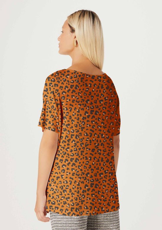 Foto do produto: Blusa Feminina Manga Curta Animal Print - Marrom