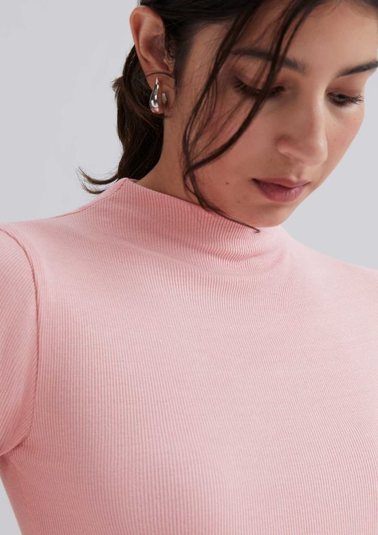 Foto do produto: Blusa Básica Feminina Gola Alta Em Ribana Canelada - Rosa