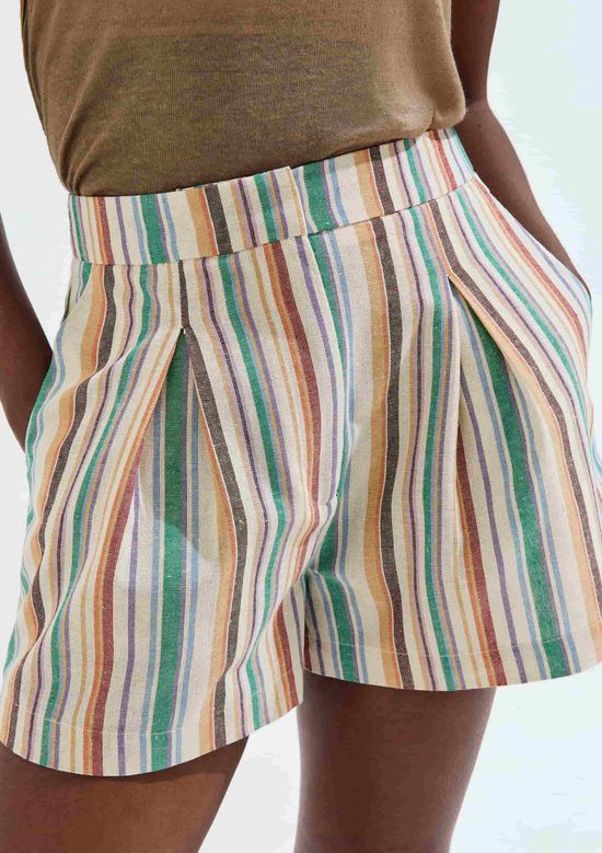 Foto do produto: Shorts Feminino Em Alfaiataria Com Linho - Multicolorido