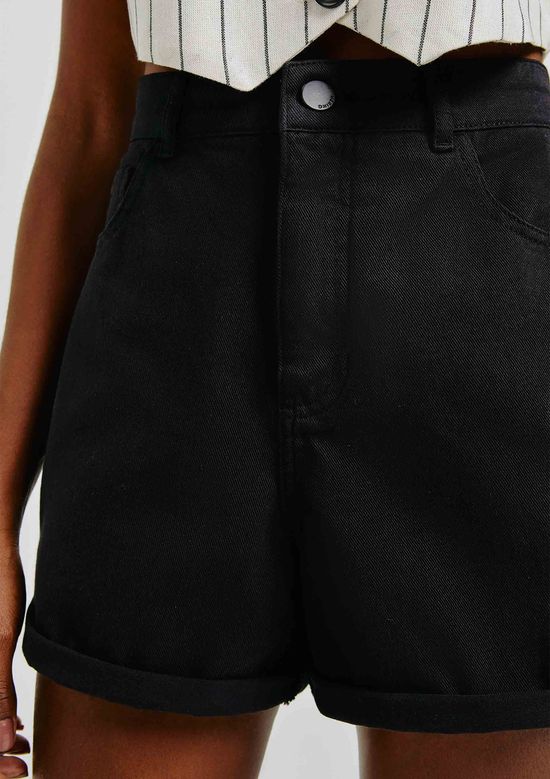 Foto do produto: Shorts Básico Feminino Mom Cintura Alta Em Sarja - Preto