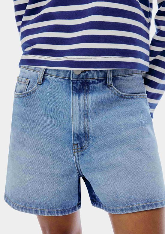 Foto do produto: Shorts Jeans Feminino Reto Cintura Média - Azul