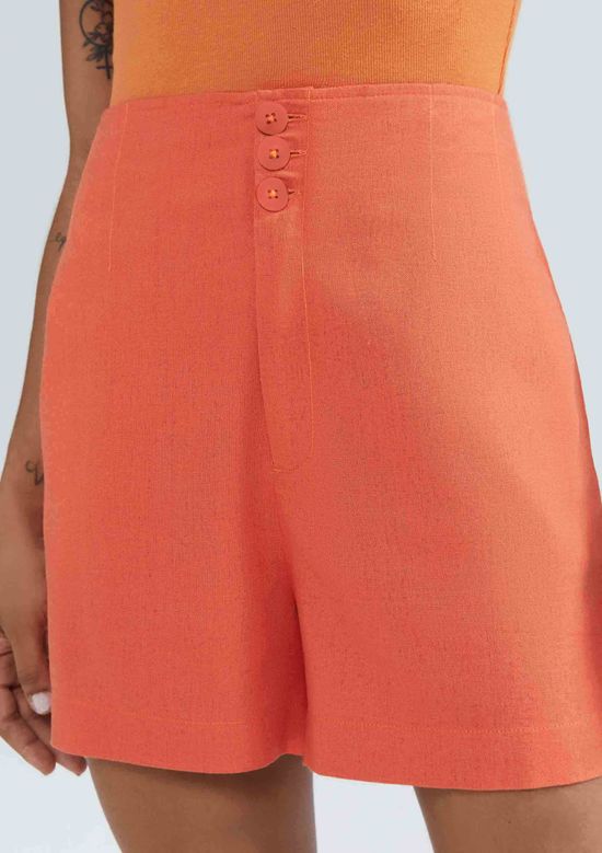 Foto do produto: Shorts Feminino Cintura Alta Em Alfaiataria Em Viscolinho - Laranja