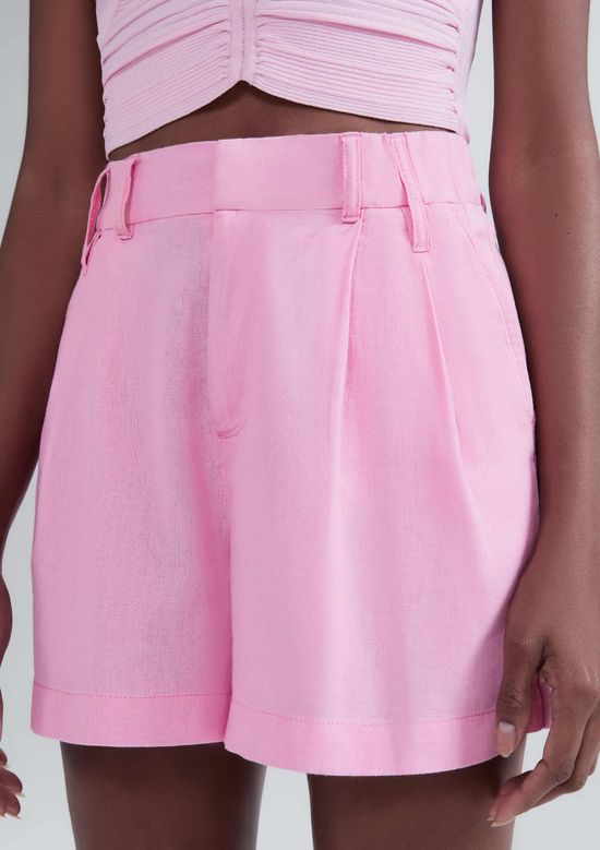 Foto do produto: Shorts Feminino De Alfaiataria Em Linho - Rosa