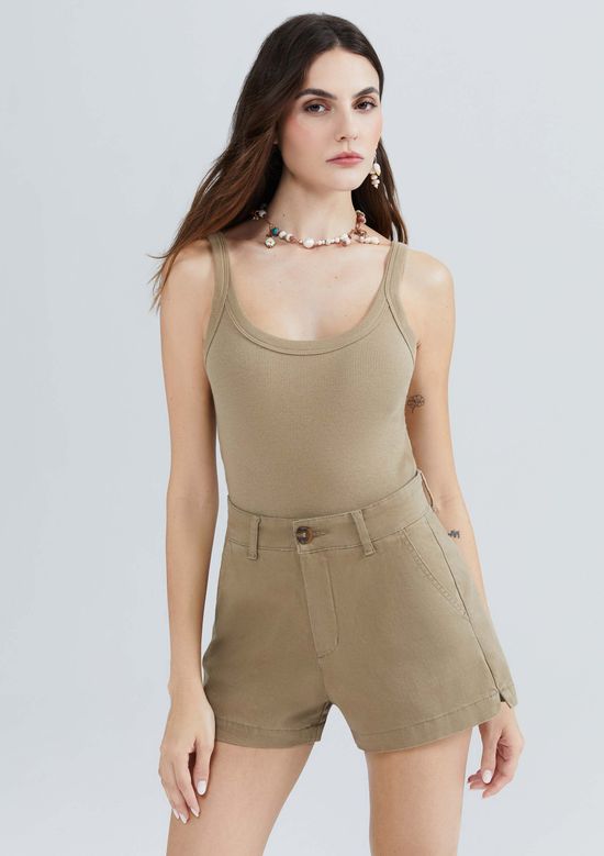 Foto do produto: Shorts Básico Feminino Chino Cintura Média Em Sarja - Verde