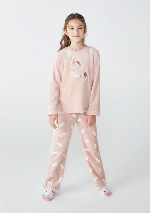 Pijama Longo Infantil Menina Em Fleece Hering Kids - Rosa Nude