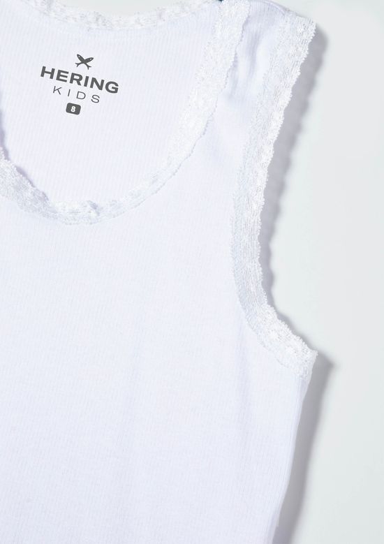 Foto do produto: Regata Básica Infantil Menina Em Ribana Com Renda   - Branco