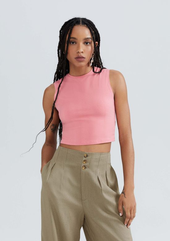 Foto do produto: Regata Feminina Cropped Em Malha Com Elastano - Rosa