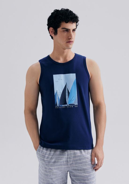 Foto do produto: Regata Básica Masculina Regular Com Estampa - Azul