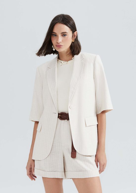 Foto do produto: Blazer Feminino Risca De Giz Com Linho - Off white