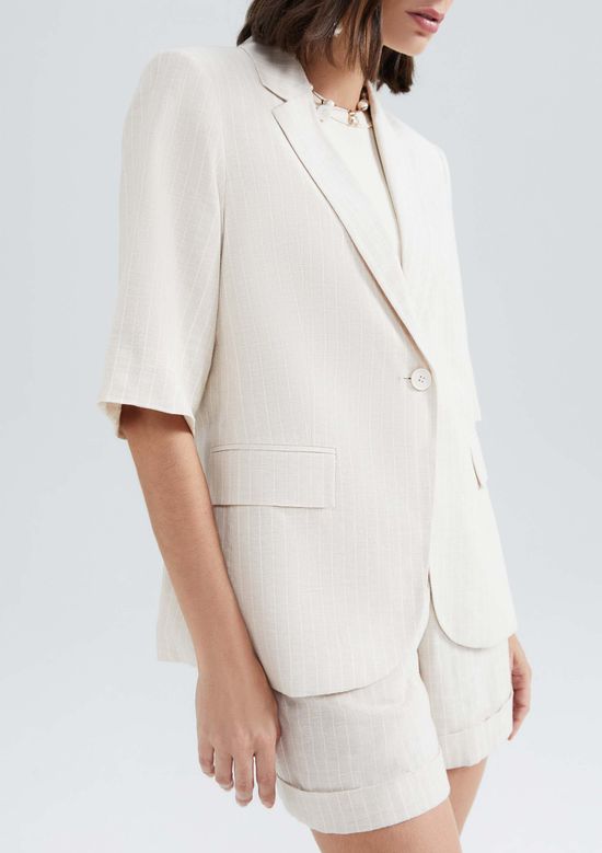 Foto do produto: Blazer Feminino Risca De Giz Com Linho - Off white