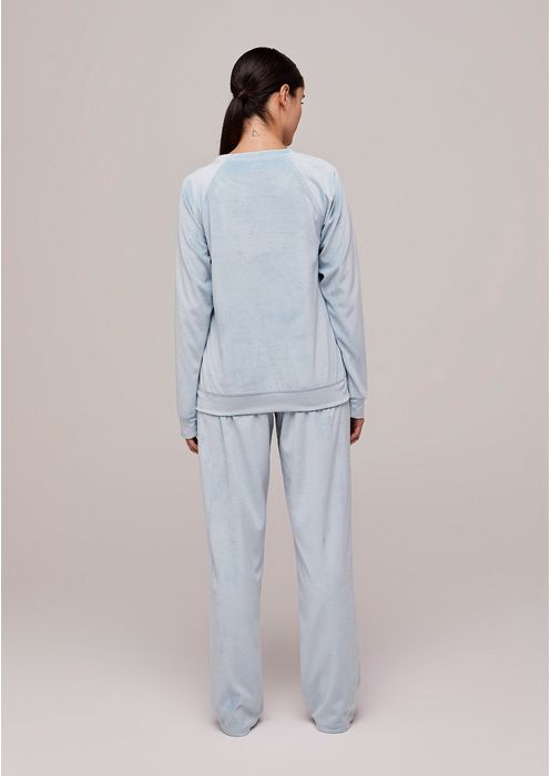 Pijama Feminino Longo Em Malha Plush - Azul Claro