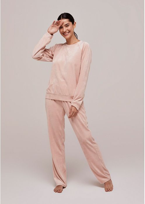 Pijama Feminino Longo Em Malha Plush - Rosa
